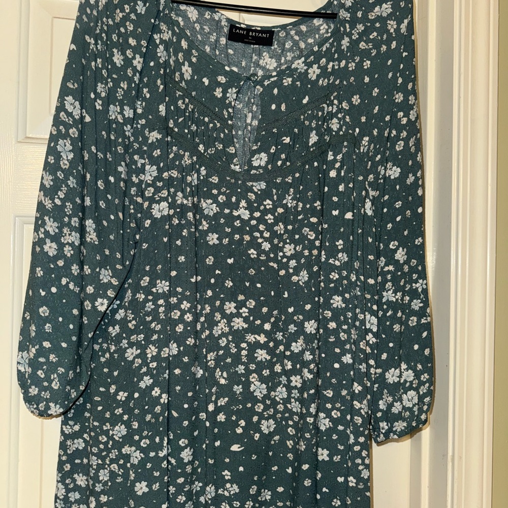 Lane Bryant White Buttoned Long Sleeve Sundress